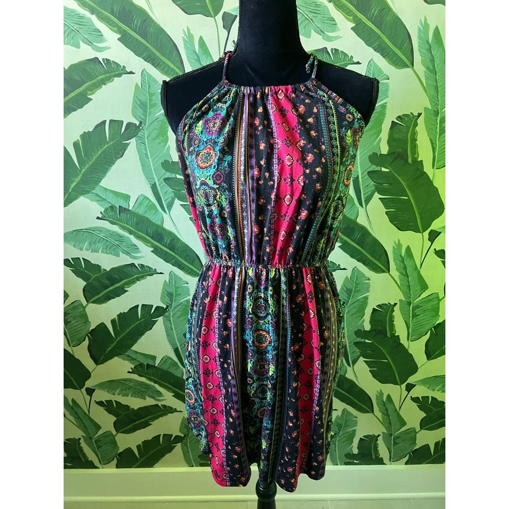 No‎ Boundaries Halter Mini Dress Women Large Multi-Color
